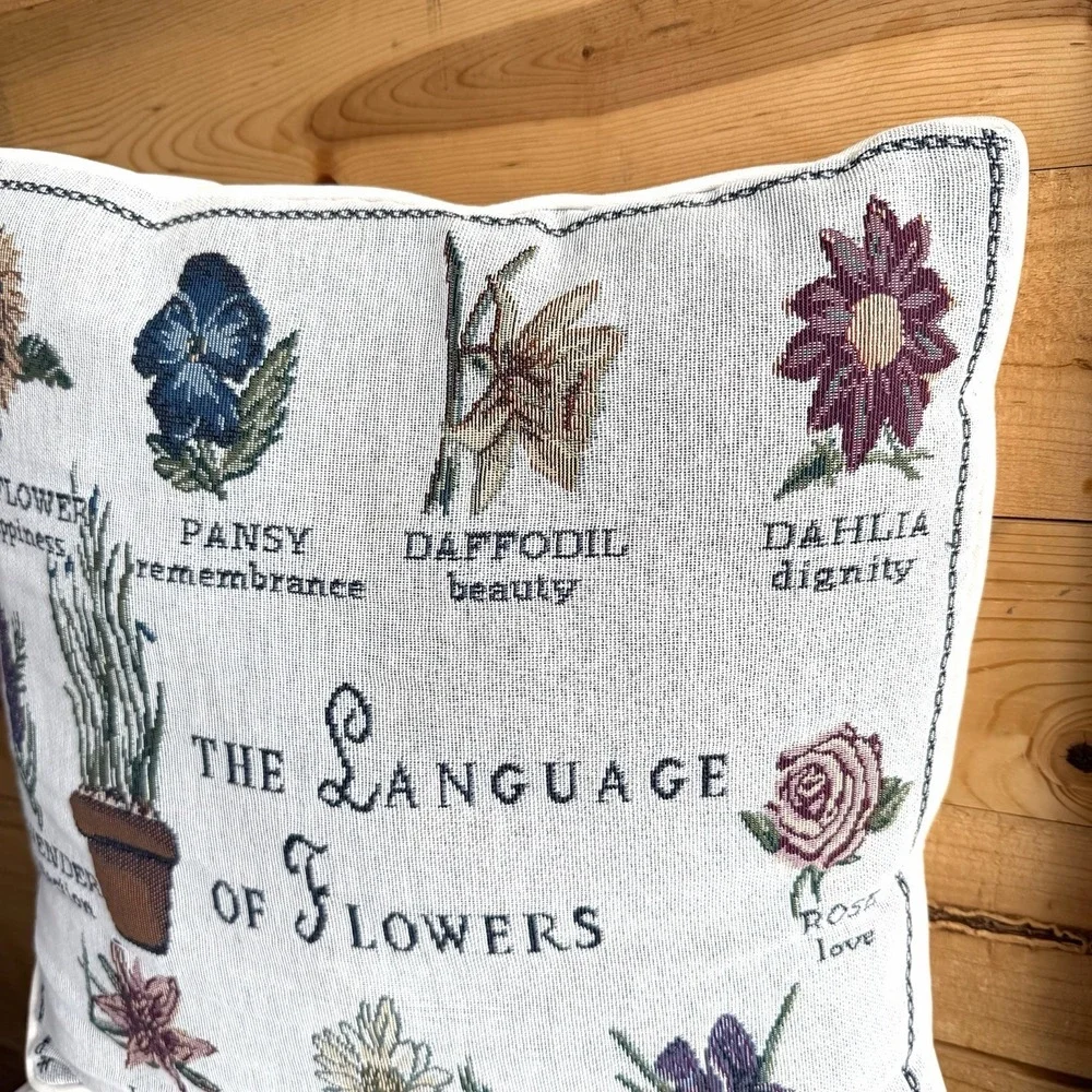 Language Of Flowers Botanical Throw Pillow Cottagecore Cozy Garden Accent Spring